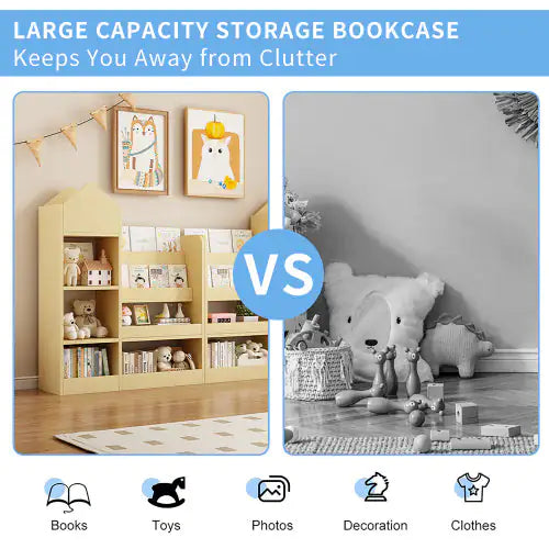 Wooden Kids Bookshelf and Toy Organizer