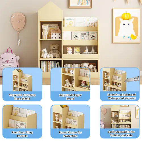 Wooden Kids Bookshelf and Toy Organizer