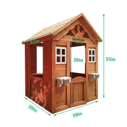 Wooden Playhouse with Windows and Flowerpot Holder