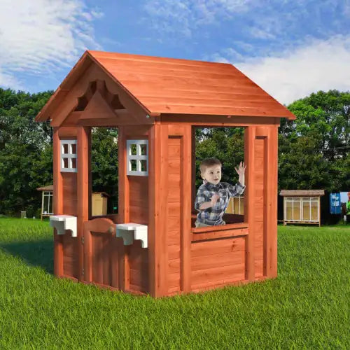 Wooden Playhouse with Windows and Flowerpot Holder